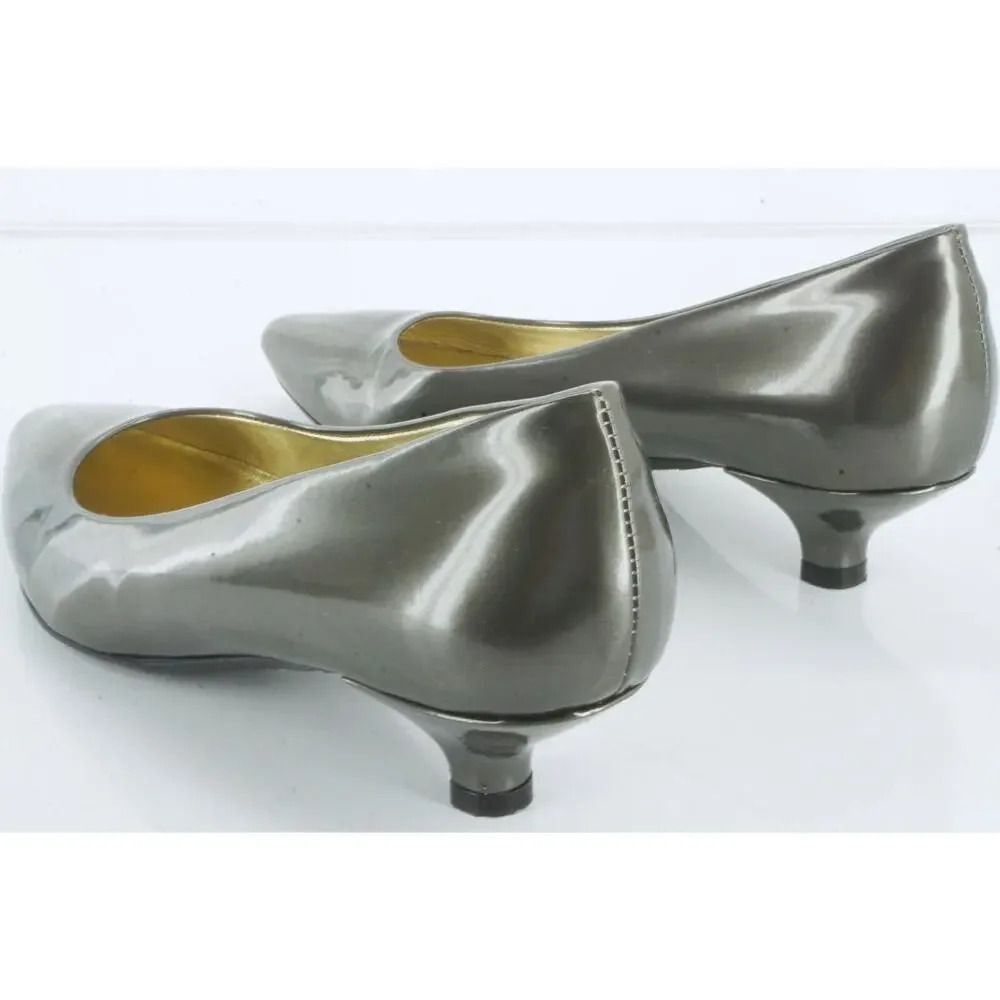 RON WHITE Pewter Michelle Kitten Heels Pumps Size 36 New $395 All Day Italian